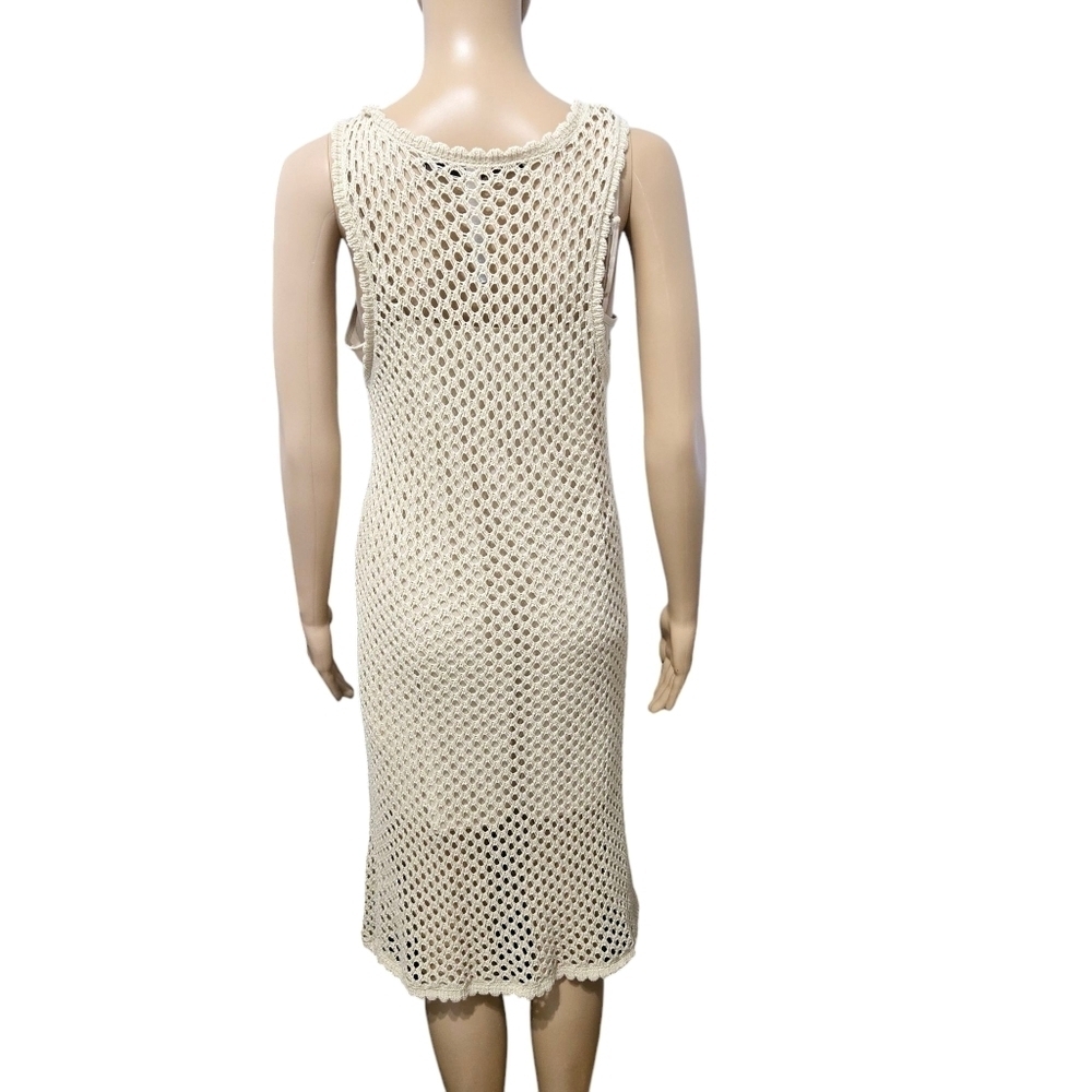 Kensi Lined Cream Crochet Sleeveless Summer Midi Dress Size Medium - Picture 3 of 11